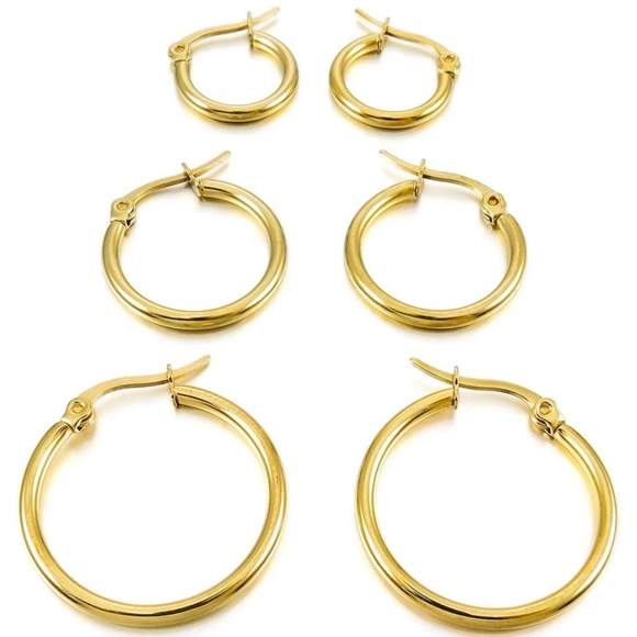 NEW Stainless Steel Gold Small Hoop Earrings - Picture 5 of 5